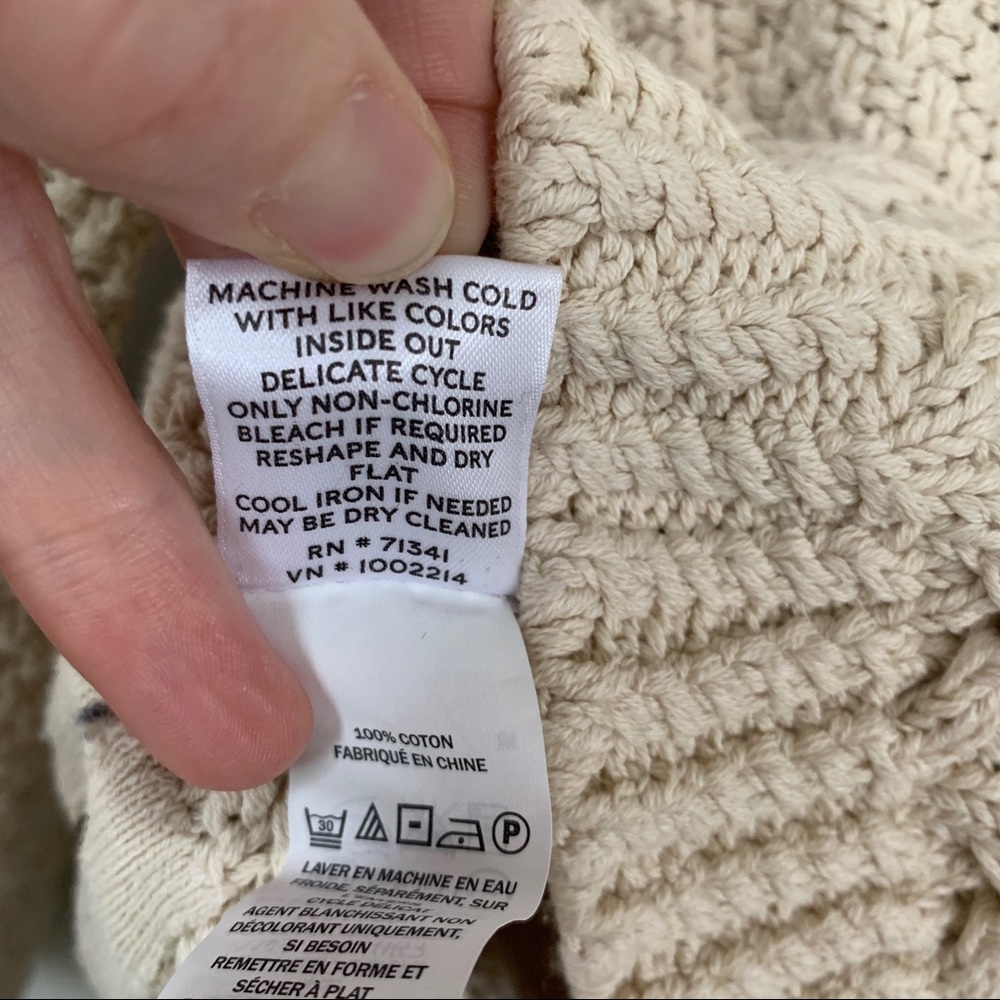 L.L. Bean Signature 100% Cotton Cream Cable Knit Sweater w/Side Zipper Size M - Picture 6 of 9